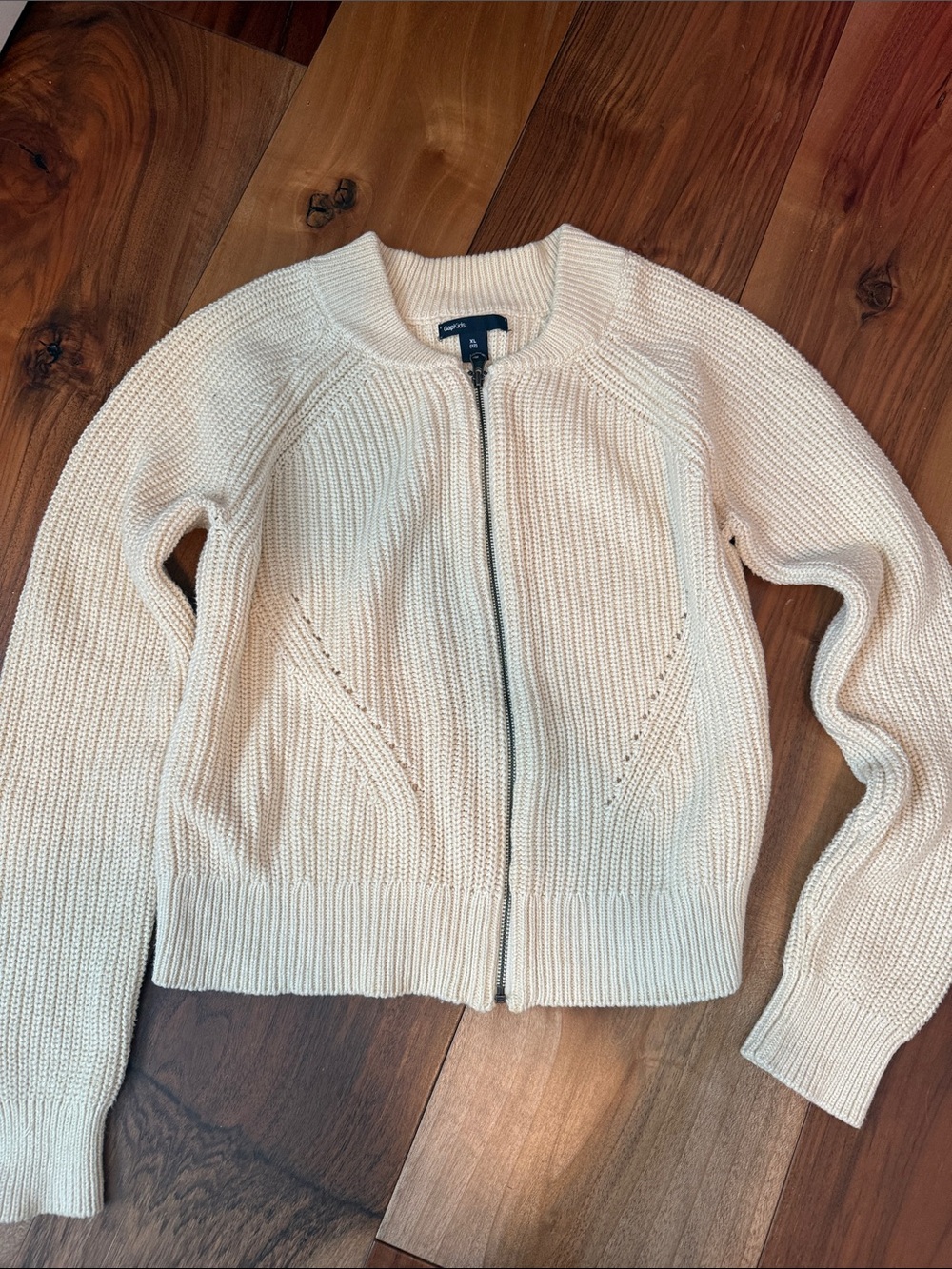 GAP Cream Zip-Up Ribbed Knit Cardigan